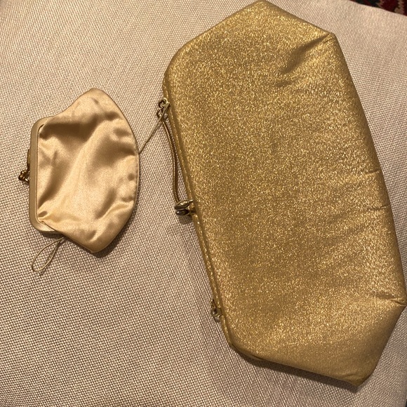Vintage H L USA Gold Clutch Handbag Purse Wallet kiss closure & attached wallet - Picture 14 of 16